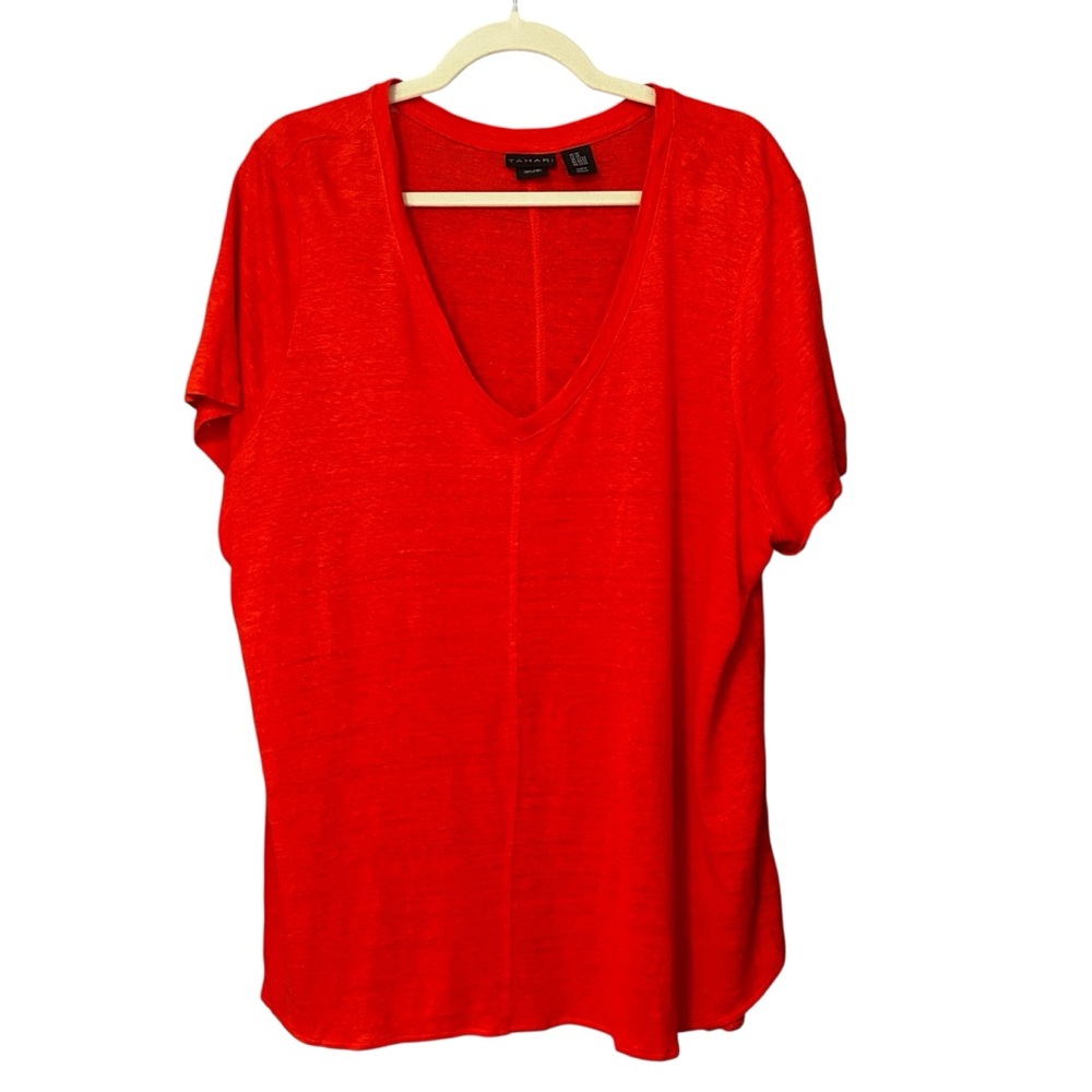Tahari Poppy 100% Linen V-neck Short Sleeve Hi Lo Tunic Top Size 2X